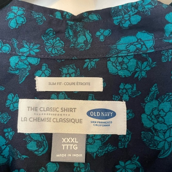 Old Navy Men’s XXXL Hawaiian Shirt NWT Navy Teal Short Sleeve Soft Wash Buttons - Picture 2 of 6